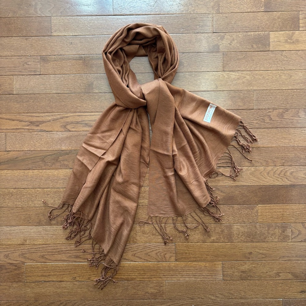 Vintage Burnt Orange Pashmina Fringe Hem Scarf